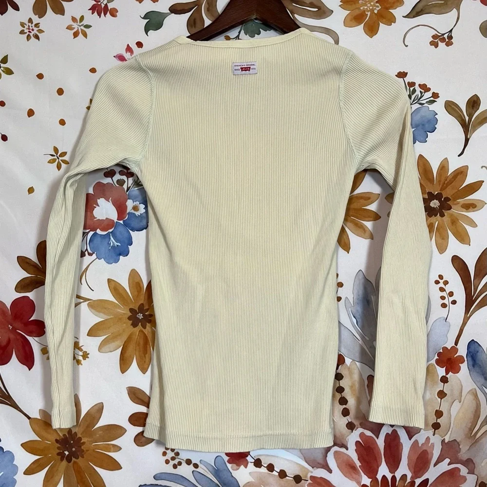 Levi’s Girls S Cream Ribbed Long Sleeve Tunic Tee Fall Winter Spring 100% Cotton